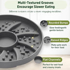 Slow Feeder Dog Bowl Silicone Suction Cup Anti Spill Dogs Cats Grey | strong suction base prevents sliding, extends mealtime, reduces anxiety, textured surface, dishwasher safe