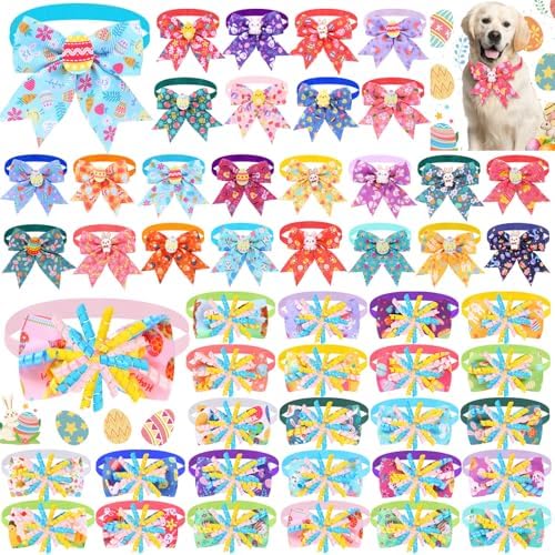 Huhumy 50 Pcs Easter Dog Bow Ties Easter Dog Collars Bulk by Huhumy