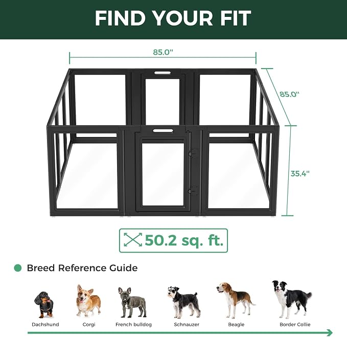 FXW AuraSpace Clear Acrylic Indoor Dog Playpen, 35" H, 12 Panels, Black | Open View, Modern Home Fit, No Climbing Bars, Tool-Free Setup, For Medium Dogs