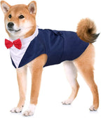 Kuoser Dog Tuxedo, Dog Suit and Bandana Set, Dogs Costume with D-Ring | Formal Dog Outfit with Detachable Bowtie Collar for Wedding, Birthday, Party, Christmas, Halloween, Blue L