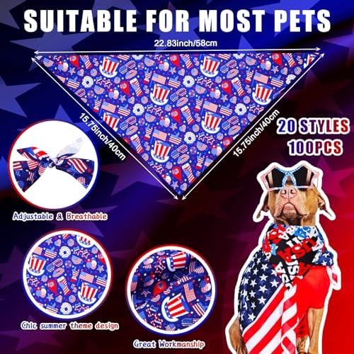 100 Pcs Dog Bandanas Bulk 4th July Patriotic Triangle Bibs M - Image 4