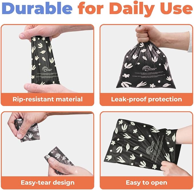 Best Pet Supplies GRS Poop Bags for Dogs - Black, 600 Count, Unscented | Unscented, 50% Post-Consumer Recycled Plastic, Leak-proof, Easy-Tear perforations, Thick Bags, Fits Standard Holders