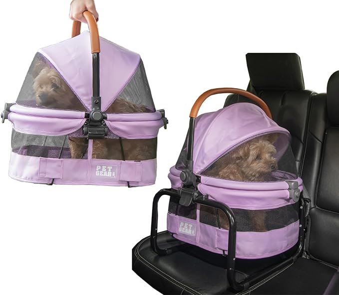 Pet Gear No-Zip View 360 Pet Carrier & Car Seat, 15", Bright Lilac | Ultra Lite, Booster Seat Frame, Mesh Ventilation, Push Button Entry, No Tools Required, For Small Dogs & Cats