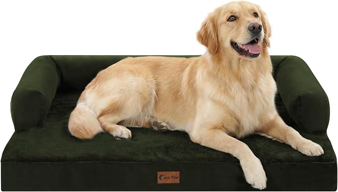 Waterproof Orthopedic Dog Bed for Large Dogs, 36x27in, Olive Green | Orthopedic Foam Relieves Joint Pressure, Bolsters Supports Head And Neck, Washable Cover, Non-Slip Bottom