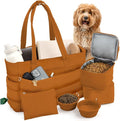 Rubyloo Puffer Dog Travel Bag for Dog Moms, Diaper Bag with Travel Bowls | 2 BPA-Free Collapsible Bowls, 2 Pet Food Containers, 9 Pockets, Everyday Puffer Bag Works With or Without Your Dog, Rust