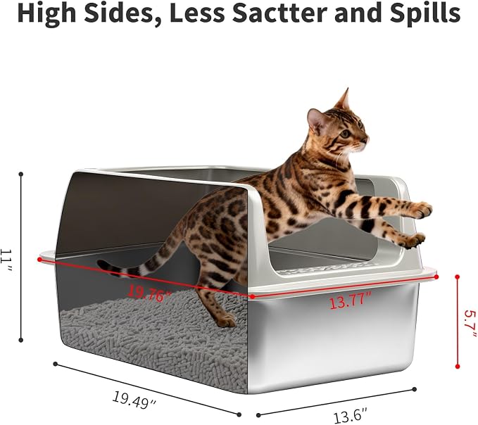 Kirecoo 2 Pack Large Semi-Enclosed Stainless Steel Cat Litter Box with Lid | Scoop Included, Sturdy Metal Box, Anti-Leakage, Odor Free, Easy to Clean, For Big Cats & Kittens, Multi-Cat Friendly