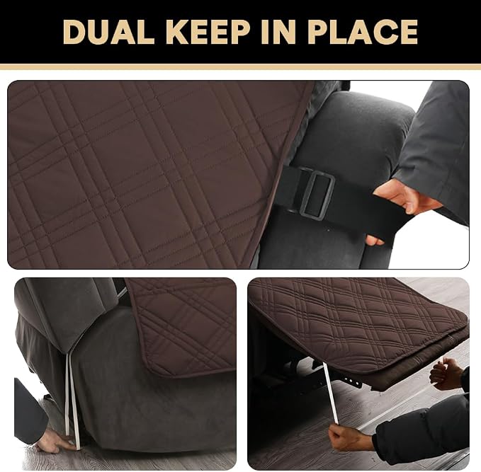 Recliner Cover 100% Waterproof Couch Cover Sofa Cover for Living Room Water Resistant Furniture Protector with Elastic Straps for Pets Dog(Recliner28,Brown)