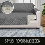 Sofa Shield® Couch Chaise Covers for Dogs, Reversible Furniture Protector with Strap, Stain and Tear Resistant Cushion Cover, 102x34 inch Seat, Machine Washable Slipcover Pets, Cats, Charcoal Linen