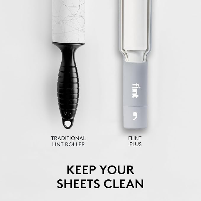 Plus Retractable Lint Remover & Pet Hair Roller for Clothes – Refillable & Reusable Lint Roller with 70 Extra Sticky Tear-Off Sheets – Value Pack, Light Grey
