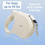 TUG Quest Retractable Dog Leash | 360° Tangle-Free Retraction | 16 ft Strong Nylon Tape (Small, Cream)