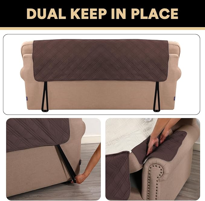 100% Waterproof Couch Cover for 3 Cushion Couch Sofa Pet Friendly Non-Slip Couch Cover for Dogs Washable Water Resistant Furniture Protector with Elastic Straps(Sofa 68", Brown)