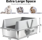 XL Stainless Steel Litter Box with Lid, Extra Large Cat Litter Box | Metal Cat Litter Box for Big Cats with High Sides, Anti-Urine Leakage,Easy Cleaning, Non-Stick, Include Scoop and Mat