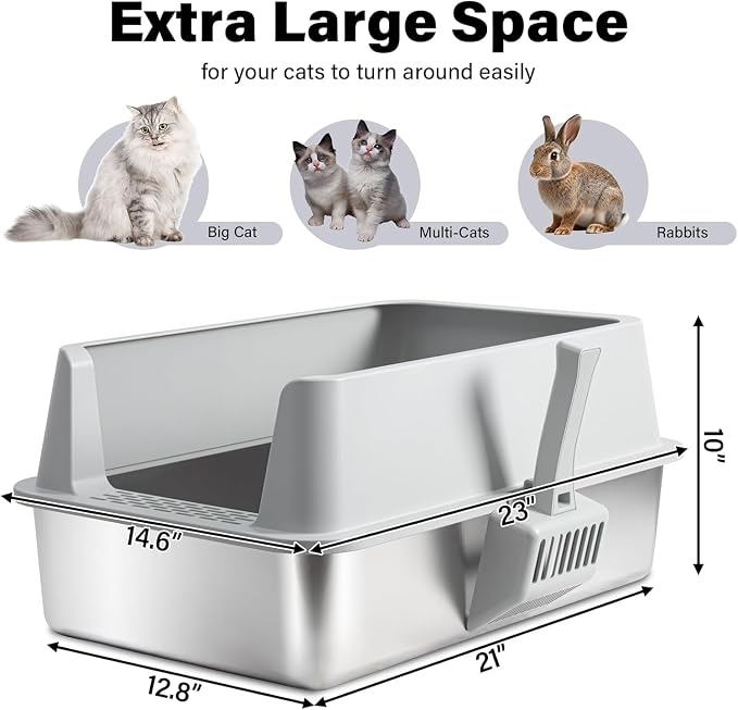 XL Stainless Steel Litter Box with Lid, Extra Large Cat Litter Box | Metal Cat Litter Box for Big Cats with High Sides, Anti-Urine Leakage,Easy Cleaning, Non-Stick, Include Scoop and Mat
