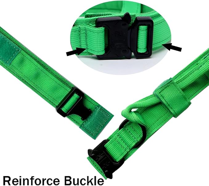 Tactical Dog Collar for Large Dogs with Control Handle,Bright Green,S | 1000D Heavy-Duty Nylon Fabric,Quick-Release Metal Buckle,Adjustable Fit,Soft-Padded Webbing,D-Ring,for Training & Hiking