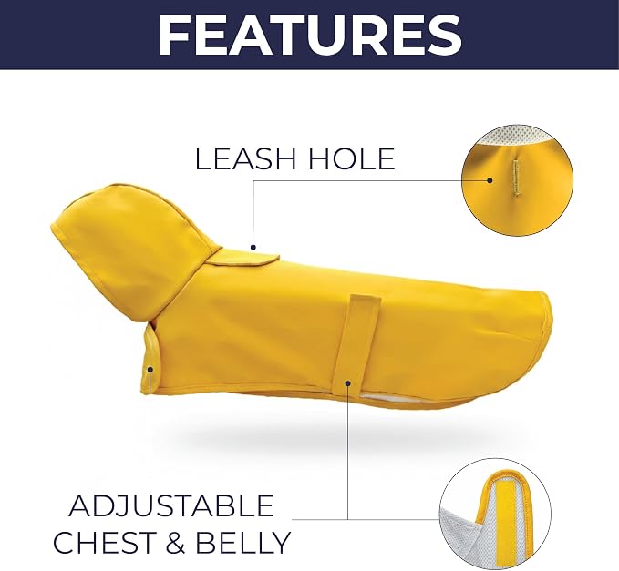 Dachshund Raincoat - Waterproof & Windproof Dog Jacket for Long Weiner Dogs, Adjustable Fit, Harness Hole - Yellow, Medium