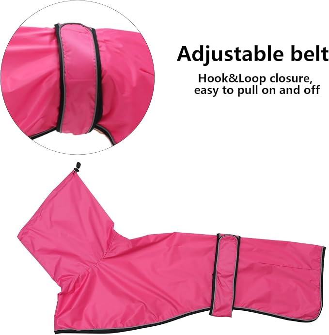 Greyhound Whippet Raincoat Waterproof with Reflective Stripe high Neck fit for Italian Greyhounds Whippets Long Back Breeds - Pink - XL