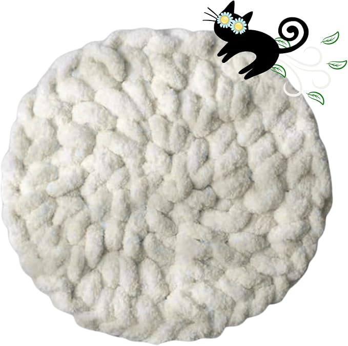 Cat Kneading Mat, Handmade Round Cushion Bed Pad Kittens (White,S) | Plush breathable surface, tree platform, crate insert, sofa layer, floor blanket, comfort zone, restful nap station Washable