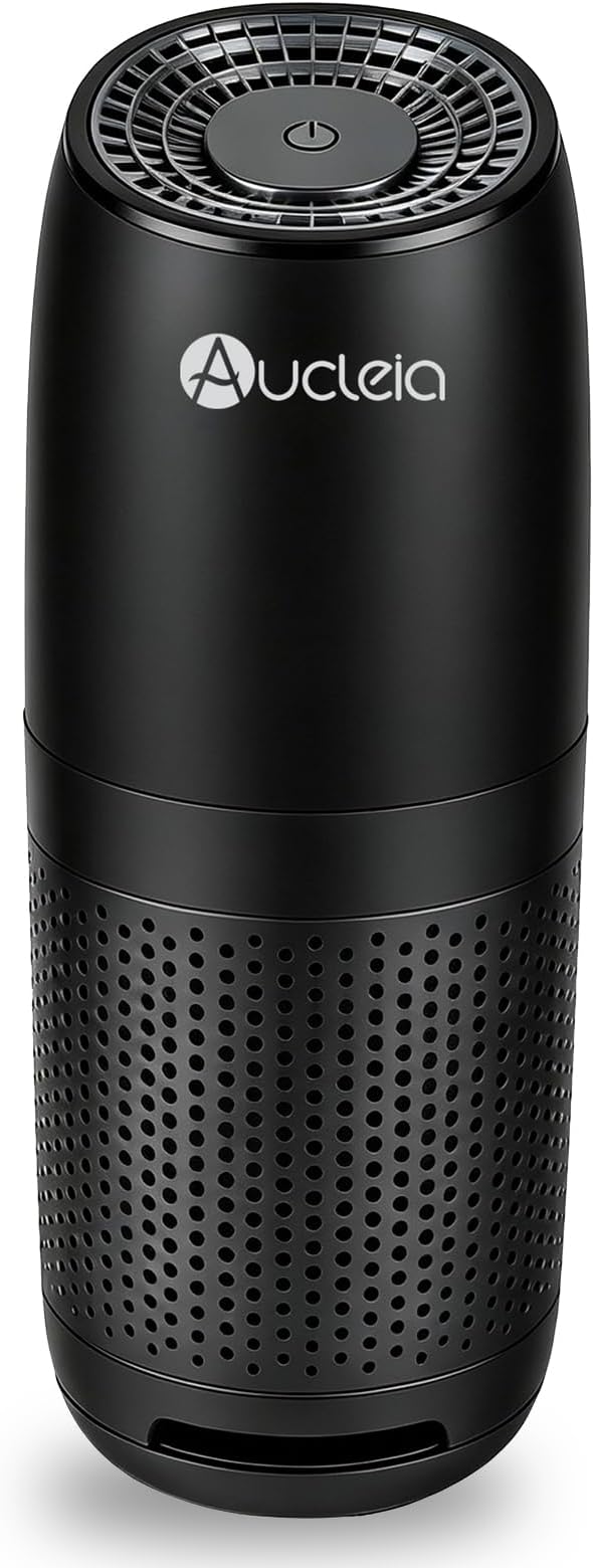 Aucleia Mini Portable Air Purifier for Car Office Travel, Black | Compact Air Purifier With Aromatherapy Function, Usb Powered Mini Usb Air Purifier Removes Pet Odor, Smoke, Dust And Pollen