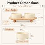 Havniva Raised Cat Bowl 5.1” Elevated Ceramic Cat Food and Water Bowl Set | Cat Bowls Elevated, Whisker Friendly Cat Bowl, Non-Slip Wood Stand, Food-Grade Ceramic, Wide Opening, Dishwasher Safe