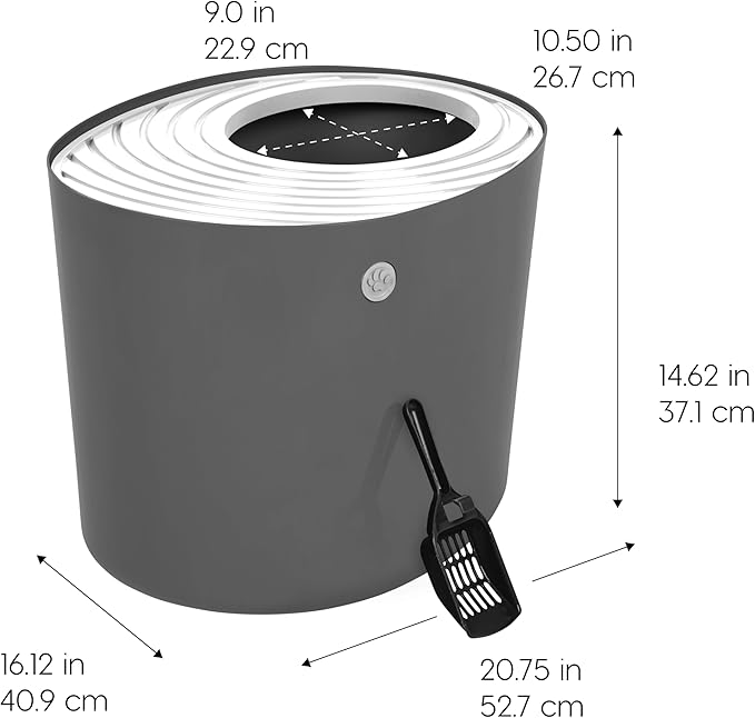IRIS USA Large Top Entry Cat Litter Box, Hooded Privacy, Dark Gray/White | Dog-Free Zone, Enclosed Top Access, Dog Proof Pan, Mess Containment System, Odor Trapping, Reduced Tracking