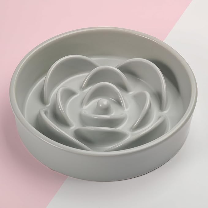 8.26 in Grey Dog Bowl Slow Feeder Ceramic for Medium and Large Breed,Pet Feeding Dog Food Water Dish Heavy Weighted,Puppy Bowl for Fast Eaters,Puzzle Slow Eating Dish Modern Maze