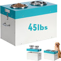 Elevated Dog Bowls with Storage Large 2-in-1 Pet Food Storage Raised Bowl | 15"H Galvanized Steel Raised Bowl for Dogs Holds Up To 45 Lbs 2 Removable Stainless Steel Bowls for Medium & Large Dogs