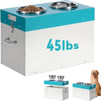 Elevated Dog Bowls with Storage Large 2-in-1 Pet Food Storage Raised Bowl | 15"H Galvanized Steel Raised Bowl for Dogs Holds Up To 45 Lbs 2 Removable Stainless Steel Bowls for Medium & Large Dogs