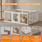 Clear Acrylic Dog Playpen with Door, 8-Panel 24 Inch Tall Indoor Puppy Enclosure with Secure Lock Door. Lightweight, Durable Washable Plastic, Easy Setup, Low Maintenance & Simple Cleaning（White）