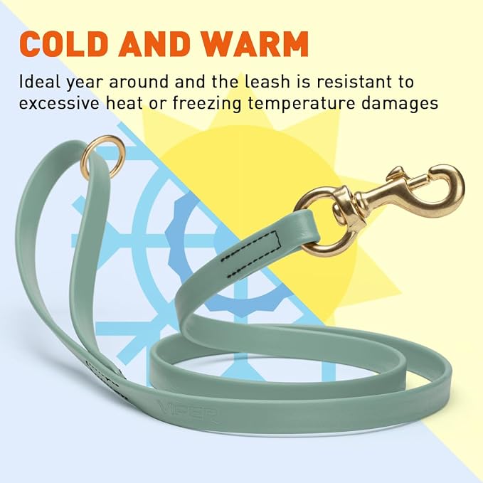 Viper Biothane K9 Working Dog Leash Waterproof Lead for Tracking Training Schutzhund Odor-Proof Long Line with Solid Brass Snap for Puppy Medium and Large Dogs 6ft, Sage Green