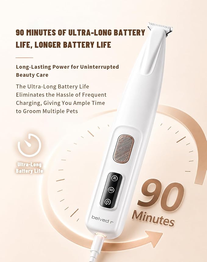 Pet Micro Precision Trimmer, 0.71-Inch Blade, Cordless Paw Clipper | 50dB Quiet Rechargeable Cat Shaver with a 90-Minute Runtime for Dog and Cat Hair Around Paws, Eyes, Ears, Face and Rump Areas
