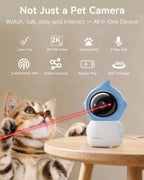 ZUMIMALL Pet Camera with Laser Toy, 2K WiFi Dog Cat Camera with Phone App | Features auto tracking, AI/PIR smart pet detection, 2-way talk, privacy protection, 2k camera with laser, Supports Alexa