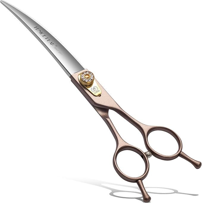 Professional Curved Dog Grooming Scissors 7'' Rose Gold 440C Stainless Steel Pet Cutting Shears Safety Trimming Shearing for Dogs Cats