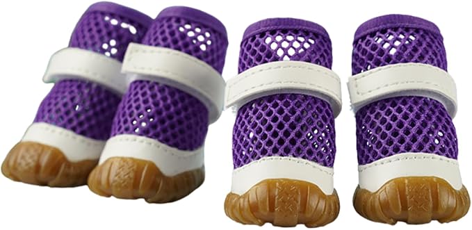 HDKUW Dog Shoes for Hot Pavement,Mesh Breathable Waterproof Dog Booties,Anti-Slip Sole and Skid-Proof Paw Protector,Outdoor Hiking Dog Boots for Small Medium Dogs Purple 1#
