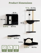 5-in-1 Cat Wall Shelves, Solid Wood Cat Wall Furniture Set for Indoor Cats | 44 lb per Shelf, 72-Hour Load Tested, Pre-Drilled, Fits 16 in. Stud Drywall & Solid Walls, for Small to Medium Cats