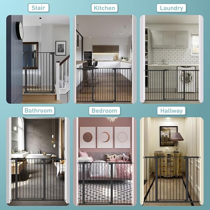 Fairy Baby Narrow Baby Gate 24.5"-29.5" Inch Wide, 38" Tall Pressure Mounted Auto-Close Small Pet Gate for Stairs and Doorways, No Drill Metal Safety Gate Indoor for Kids and Pets, Black