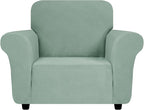 ZNSAYOTX Super Stretch Chair Slipcover (30"-47"), New Striped Sofa Chair Covers for Living Room, Dogs Pet Friendly Anti-Slip Chair Protector Spandex Armchair Slipcovers (Pea Green, Chair)