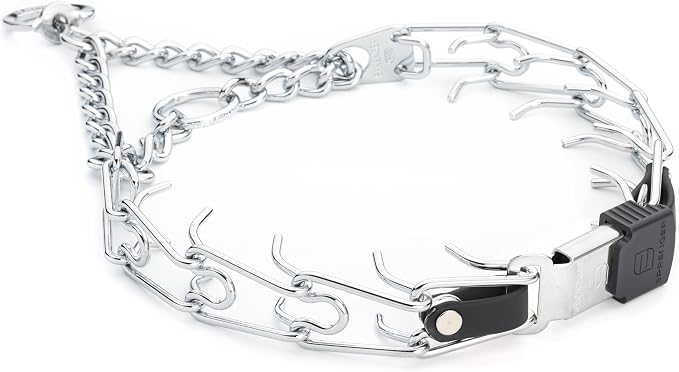 Herm Sprenger Chrome Plated Steel Dog Collar with Quick Release ClicLock Buckle and Biothane Insert Training Collar for Dogs Made in Germany (Black, 23in x 3.2mm(Neck Size up to19-20in))