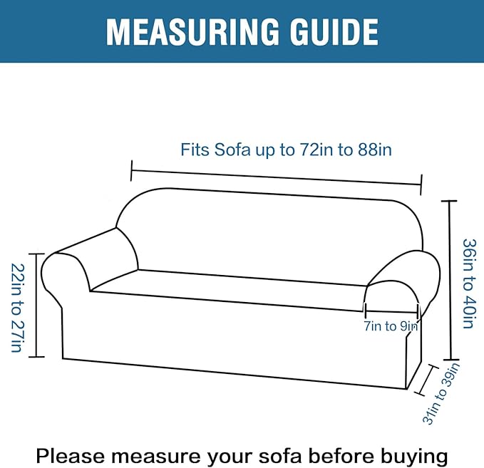 H.VERSAILTEX Stretch Sofa Covers for 3 Cushion Couch Covers Sofa Slipcovers for Living Room Feature Thick Checked Jacquard Fabric with Elastic Bottom, Sofa Large - Natural