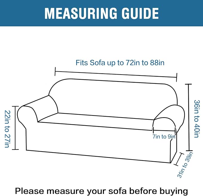 H.VERSAILTEX Stretch Sofa Covers for 3 Cushion Couch Covers Sofa Slipcovers for Living Room Feature Thick Checked Jacquard Fabric with Elastic Bottom, Sofa Large - Grey