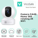 VicoHome CA48 Indoor Security Camera – 3K WiFi Pet & Baby Monitor, 360° Pan/Tilt, Night Vision, Motion Detection, Two-Way Audio, Works with VicoHome App