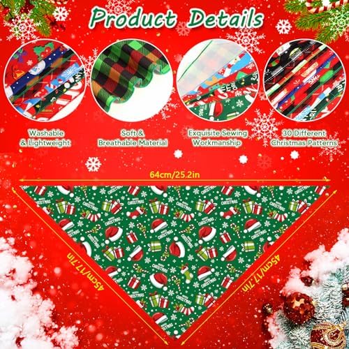 30 Pcs Christmas Dog Bandanas Bulk Adjustable Xmas Dog Scarves Bibs Winter Puppy Bandanas Pet Neckerchief Washable Holiday Bandana for Small Medium Large Dog Cat Pet Grooming Accessories - Image 3