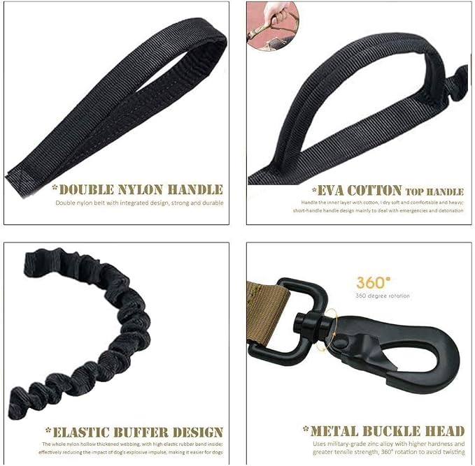 Tactical Dog Collar and Leash Set Adjustable Military Nylon Dog Collar with Control Handle and Heavy Duty Metal Buckle for Large Dogs （Black L | 1000D Heavy-Duty Nylon Fabric,Quick-Release Metal Buckle,Adjustable Fit,Soft-Padded Webbing,D-Ring,for Trai...