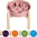 LE TAUCI Ceramic Slow Feed Dog Bowls, Elevated for Small and Medium Breed Dogs, Anti-Gulping Pet Feeding Dishes, Flower Pink, 1.5 Cups