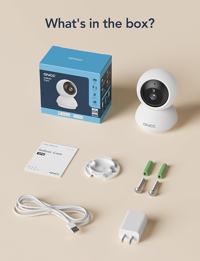 GNCC 2K Cameras for Home Security,360°Pan/Tilt Indoor Camera with APP,2Pack | Motion Track Smart Detection &Alerts, 2-Way Audio, SD Card Storage &Cloud, 2.4/5GHz WiFi,Security Camera for Pet/Elderly/Baby