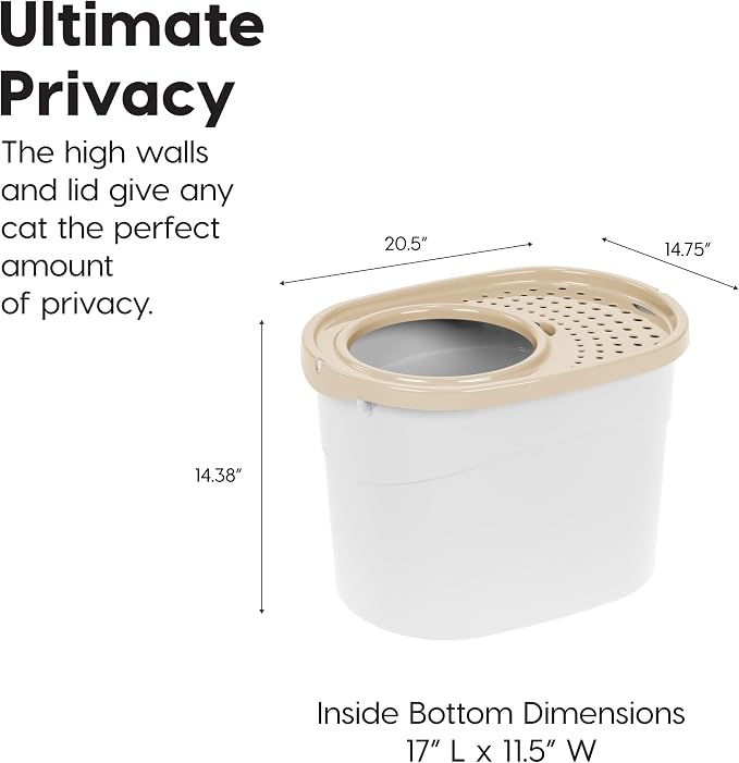 IRIS USA Large Top Entry Cat Litter Box, Hooded Privacy, Beige | Dog-Free Zone, Enclosed Top Access, Protected Interior, Dog Proof Pan, Odor Trapping, Reduced Tracking