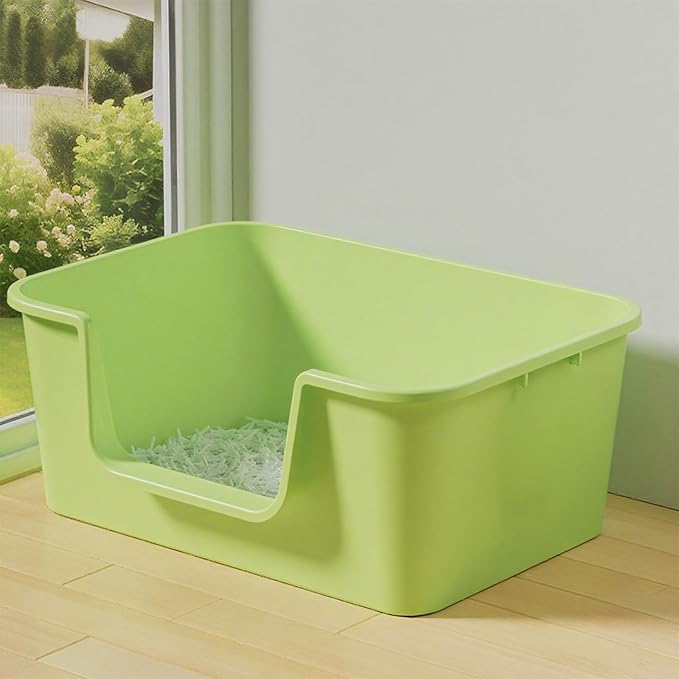 Large Cat Litter Box with High Sides for Indoor Cats,Low Entry Open Top Cat Litter Pan for Kittens,Big or Senior Cats,High Wall Easy Cleaning Anti-Splashing cat Litter Tray (Green)