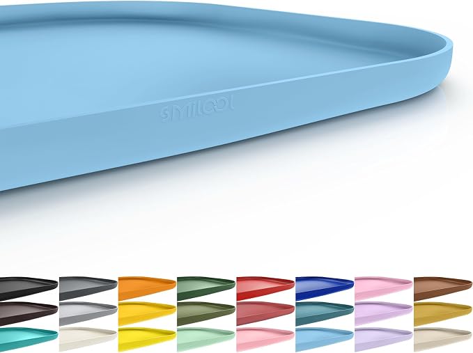 SMILOOL Silicone Pet Food Mat with Raised Edge for Food and Water Bowl, Dog Feeding Mats, Cat Food Trays for Floor Waterproof, Rubber Tray for Dogs and Cats, 24 x 16 x 0.8 Light Blue