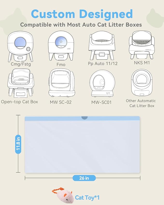 50 Count Cat Litter Box Bags for Automatic Cat Litter Box with Drawstring | Compatible with Cmg Fmo Fstg Litter box, Pre-Seperated Thick Self-Cleaning Cat Litter Box Replacement Heavy Duty-26"x11.8"