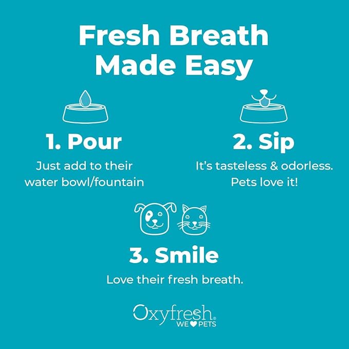 Oxyfresh Premium Pet Dental Care Solution Pet Water Additive: Best Way to Eliminate Bad Dog Breath and Cat Bad Breath - Fights Tartar & Plaque - So Easy, Just Add to Water! Vet Recommended 16 oz. | Perfect to Eliminate Bad Dog Breath and Cat Bad Breath...