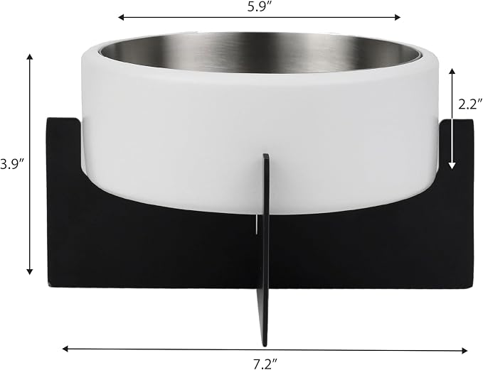 DBL3000E Intersecta Small/Medium Concrete and Stainless Steel Bowl 16oz (2 Cups) with Metal Stand Pet Feeder, White/Black